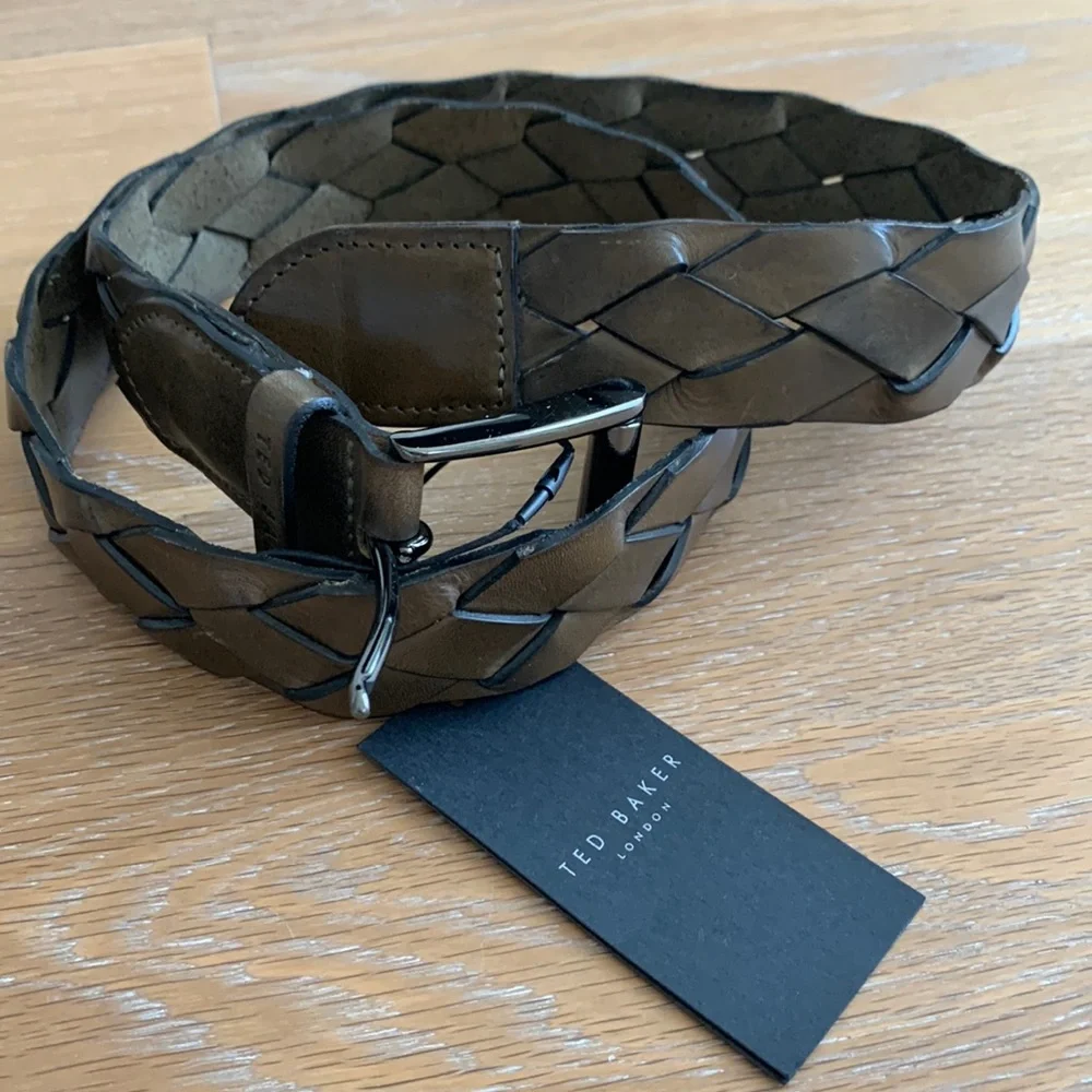 Ted Baker flat weave leather belt small medium dark green